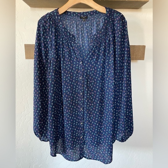 Talbots|Tossed Anchor Top, Long Sleeve Chiffon, Size 1x•••Beachy, Nautical Vibes - Picture 3 of 12